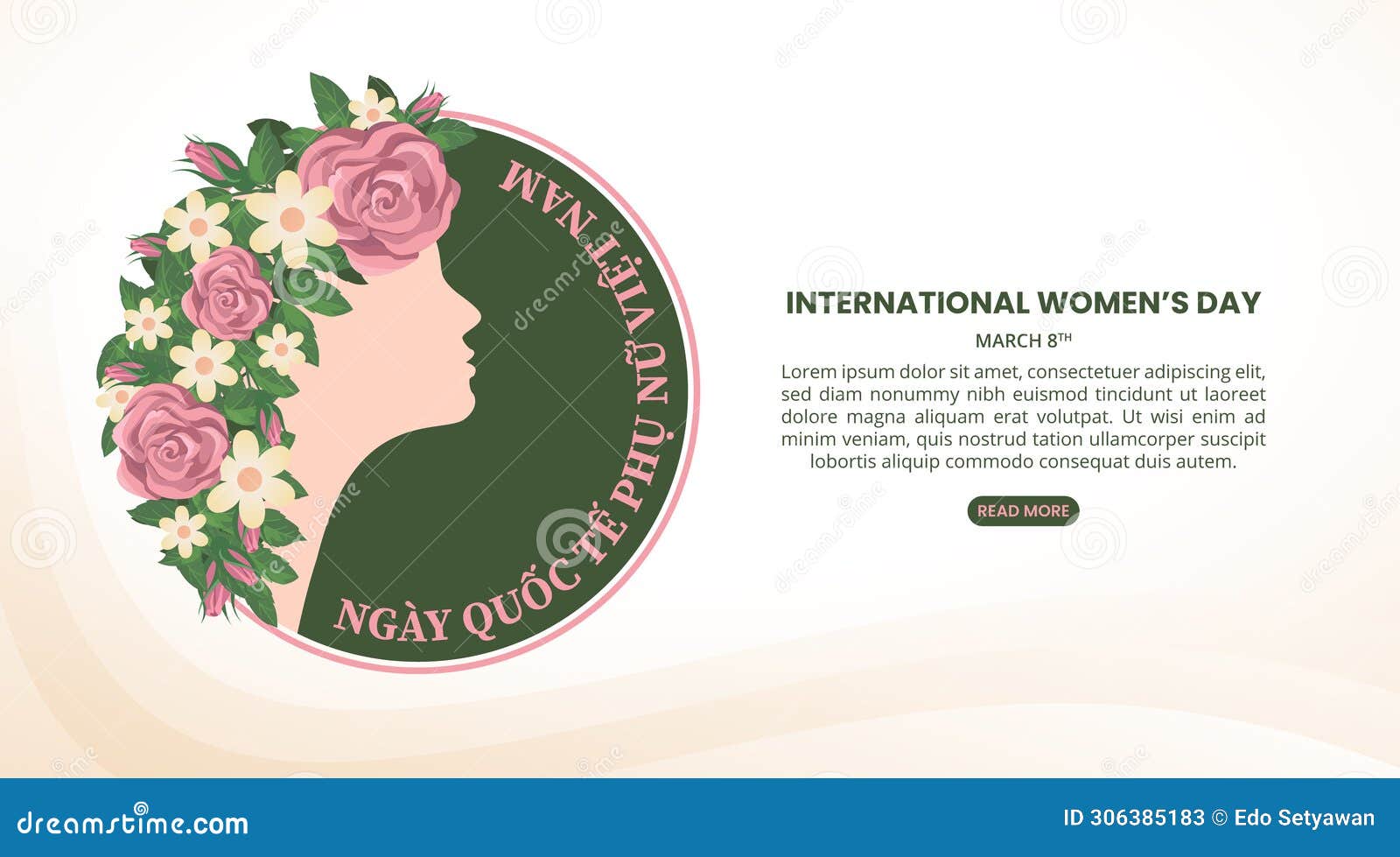 ngay quoc te phu nu or international women's day background with a woman and flowers